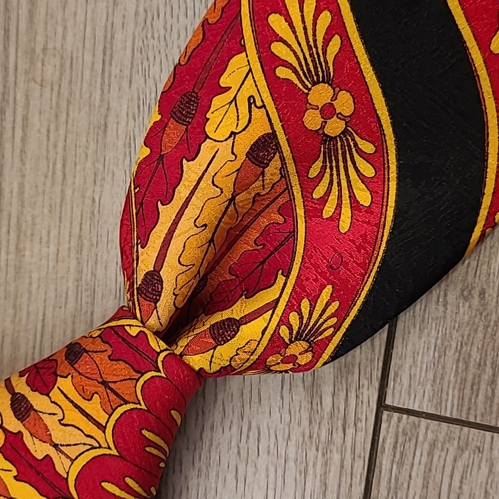 RUSH LIMBAUGH No‎ Boundaries Black Red Gold Floral Acorns USA Silk Tie 90s VTG